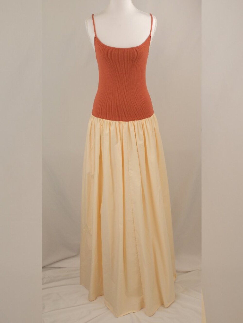 Toccin Orielle Colorblocked Drop-Waist Cami Maxi Dress, Terracotta Sand, Large